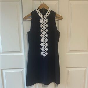 Lilly Pulitzer Navy Callista Stretch High Collar Zip Front Dress S Navy Lace